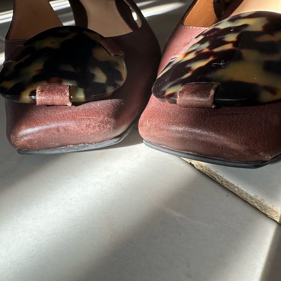 Sergio Rossi - Brown Leather Kitten Heeled Square Toe Slingbacks - Size 6 1/2 - Picture 11 of 11